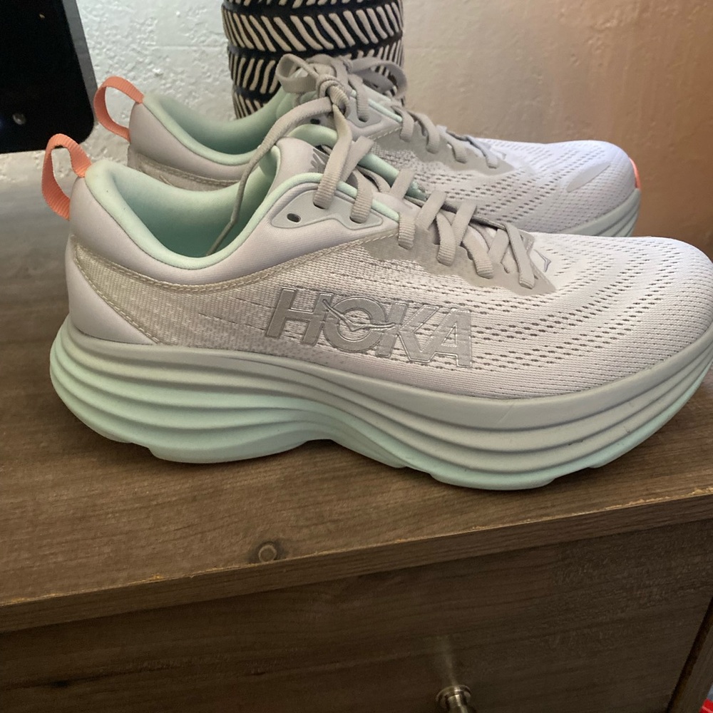 Hoka Women's White and Light Green Athletic Shoes
